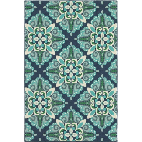 Oriental Weavers Meridian Indoor/Outdoor Rug - 2206B - 7'10" x 10'10" - in Blue/ Green - Moroccan Style, Water, Stain and Fade Resistant, Hose Clean, Patio, Outdoor Living Area Rug