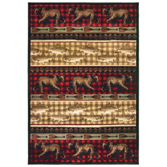 Sphinx Woodlands Area Rug 9594B Red Banded Bears 9' 10" x 12' 10" Rectangle