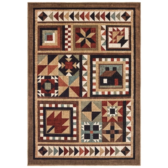 Oriental Weavers Woodlands Area Rug 9596A Brown Home Blocks 6' 7" x 9' 2" Rectangle