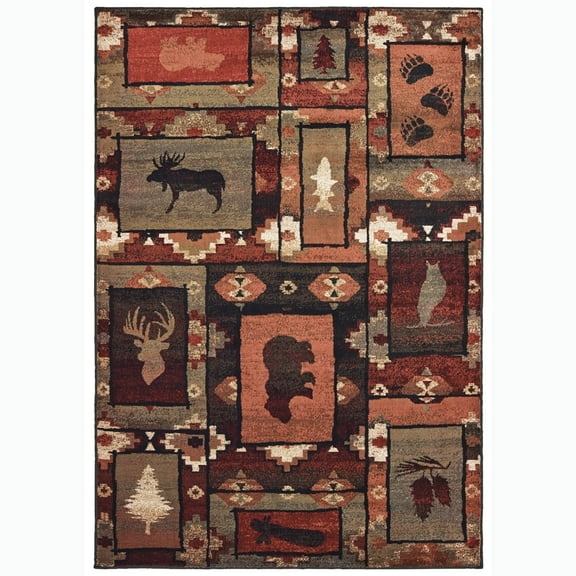 Oriental Weavers Woodlands Area Rug 9601D Brown Bears Blocks 1' 10" x 3' Rectangle