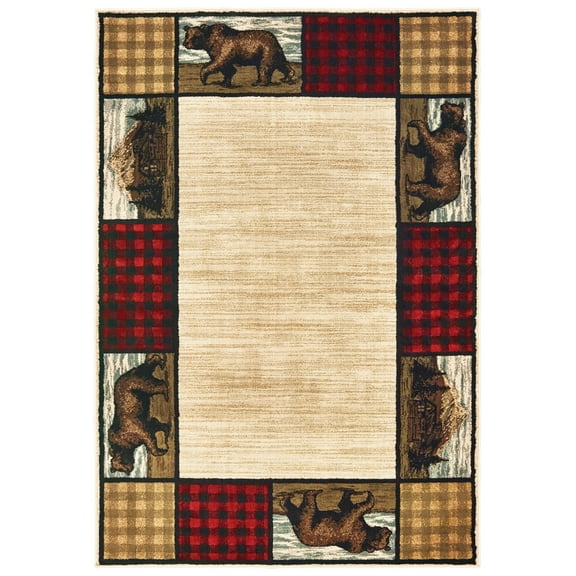 Oriental Weavers Woodlands Area Rug 9603C Ivory Bordered Bears 1' 10" x 7' 6" Rectangle