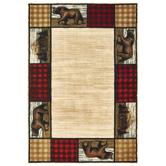 Oriental Weavers Woodlands Area Rug 9603C Ivory Bordered Bears 3' 10" x 5' 5" Rectangle