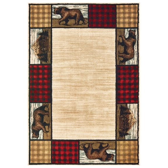 Oriental Weavers Woodlands Area Rug 9603C Ivory Bordered Bears 7' 10" x 10' Rectangle