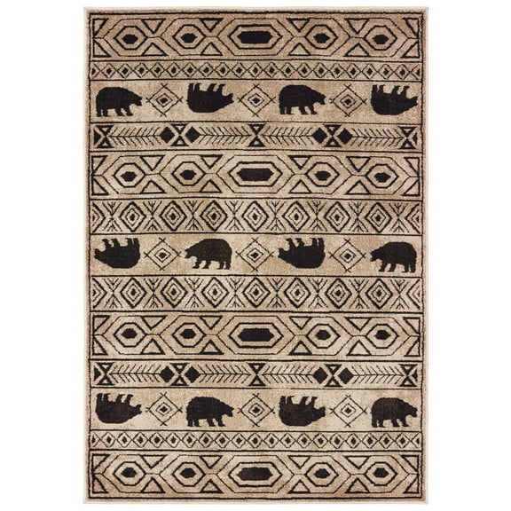 Oriental Weavers Woodlands Area Rug 9651A Ivory Banded Rows 3' 10" x 5' 5" Rectangle
