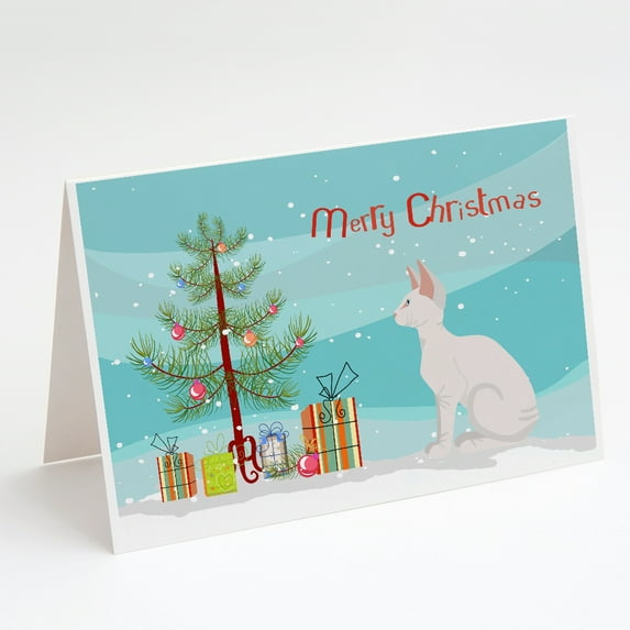 Sphynx 3 Cat Merry Christmas Greeting Cards and Envelopes Pack of 8