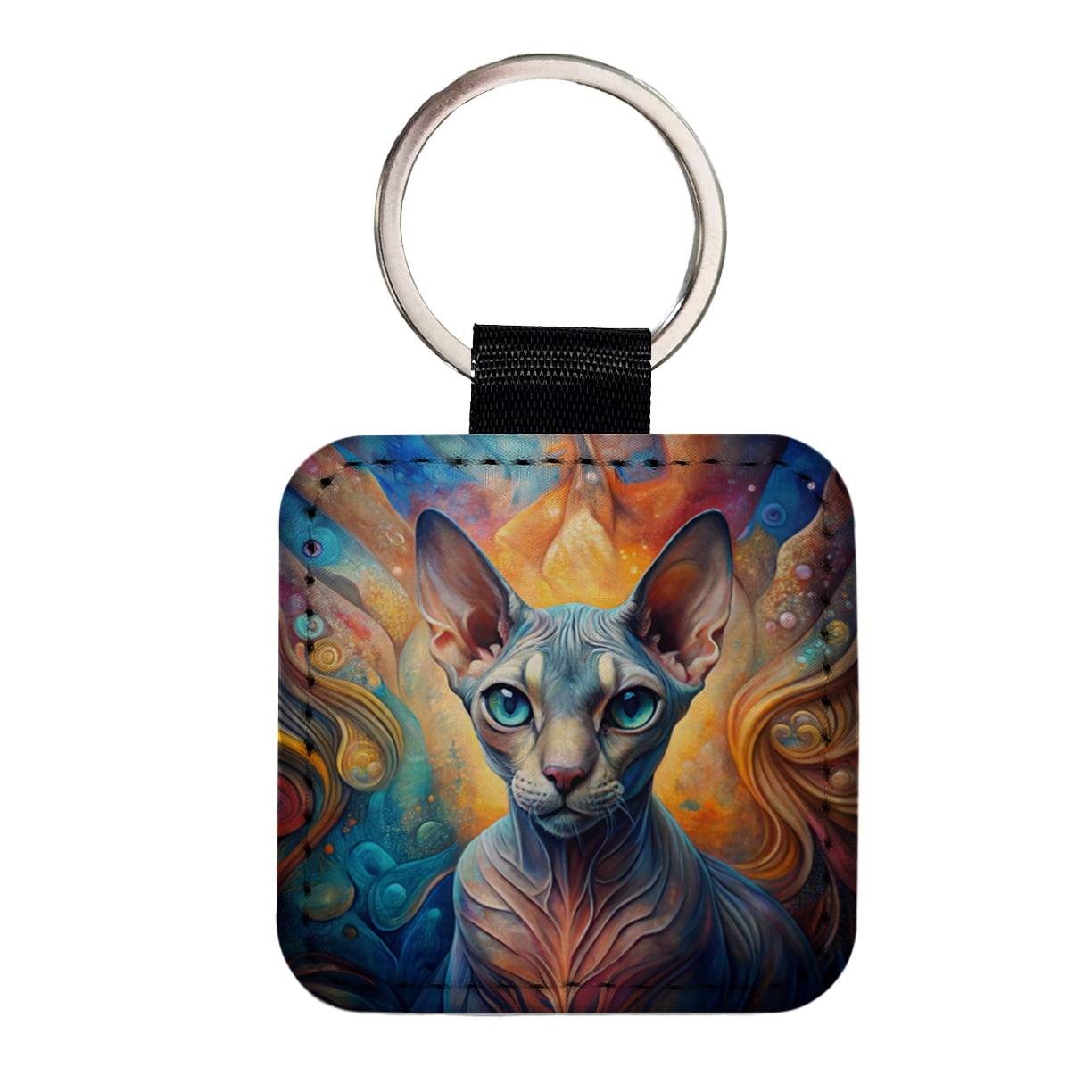Sphynx Cat Abstract Art Faux Leather Square Keychain - Walmart.com