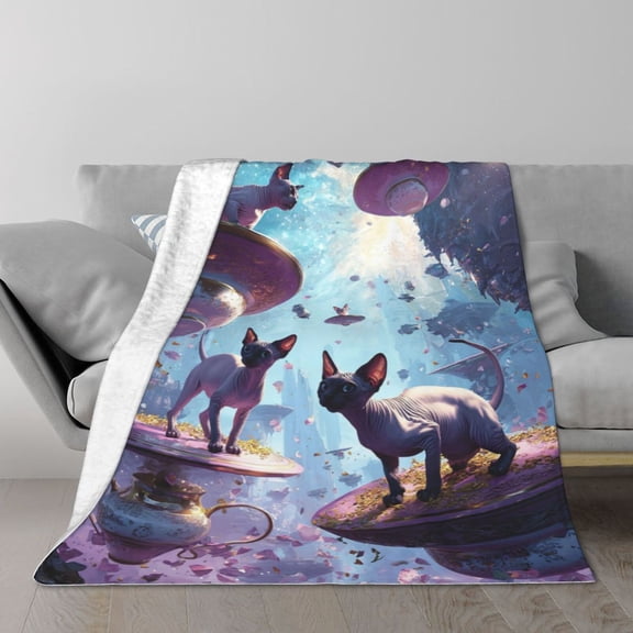 Sphynx Cat Blanket Surreal Floating Teacup Art, Decorative Throw For Bedroom And Home Decor 50x40