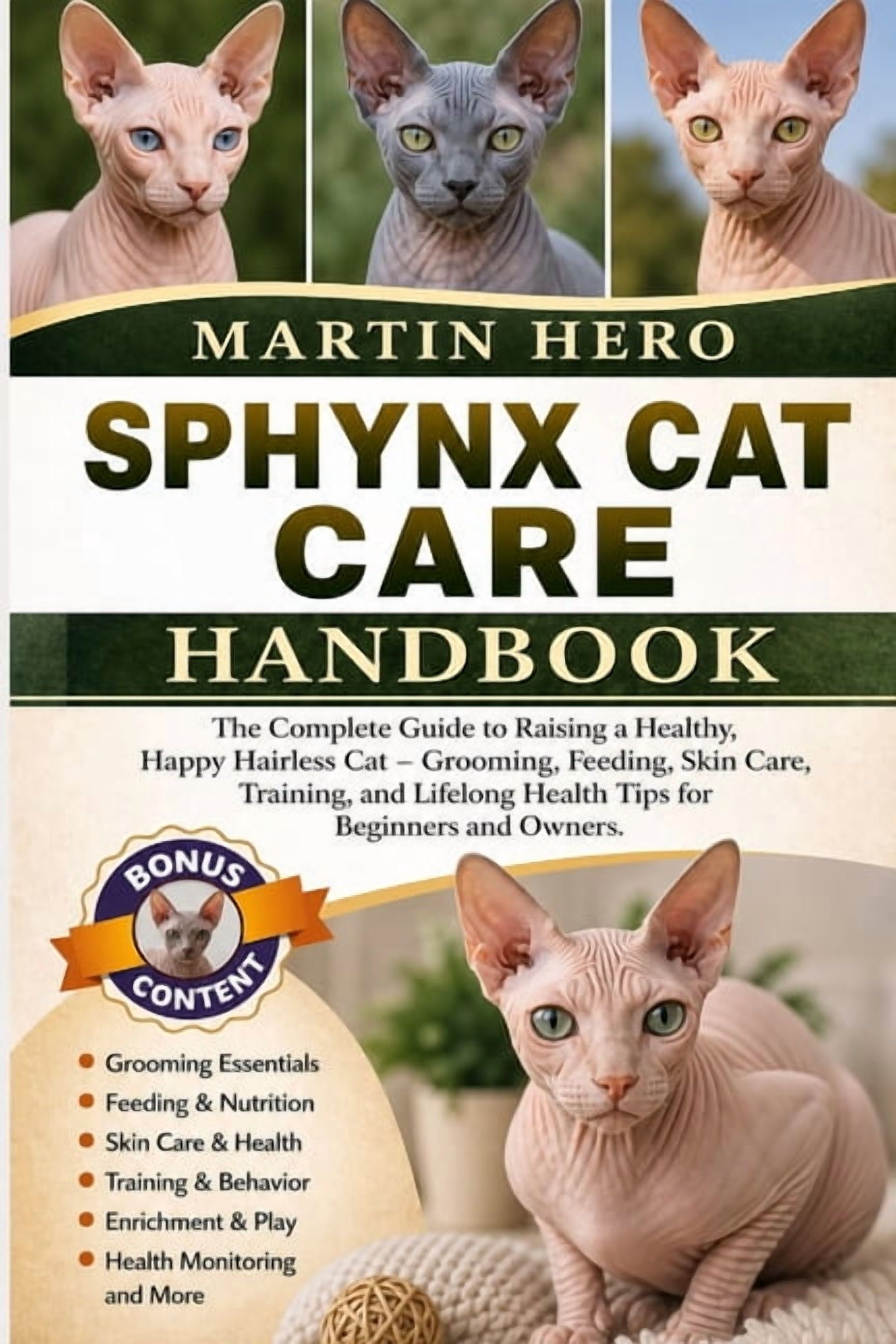 Sphynx Cat Care Handbook: The Complete Guide to Raising a Healthy, Happy Hairless Cat - Grooming, Feeding, Skin Care, Tr, (Paperback)