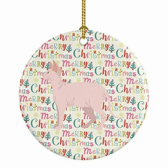 Sphynx Cat Christmas Ceramic Ornament 2.8 in x 2.8 in