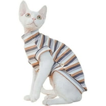 Sphynx Cat Clothes Striped Cat T-Shirt Stretchy Cat Sweater Apparel,L,Brown