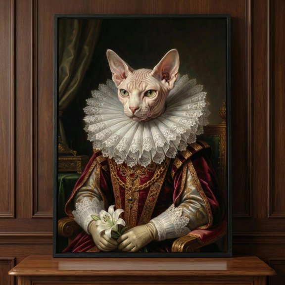 Sphynx Cat Elizabethan Ruff Wall Decor Unframed Paper Print