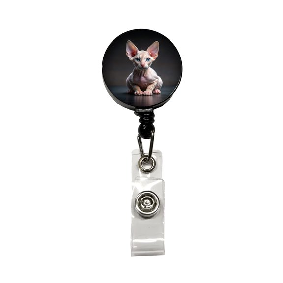 Sphynx Cat Kitten Photo Retractable Reel ID Badge Key Card Name Tag Holder with Clip