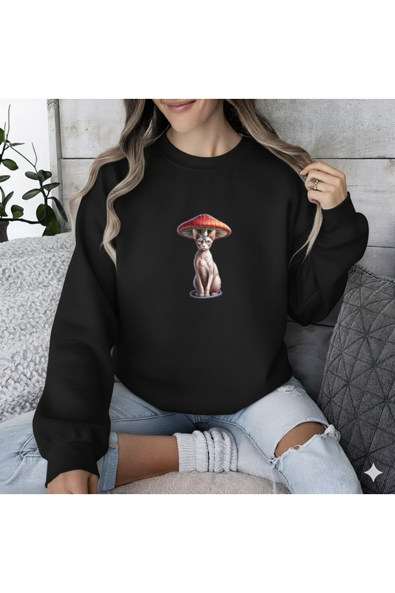Sphynx Cat Mushroom Whimsical Cottagecore Vintage Style Sweatshirt, up to size 5XL