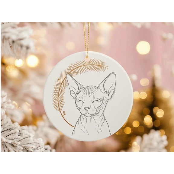 Sphynx Cat Ornament Hairless Cat Gift Minimalist Line Art Boho Ceramic Decor 2D FLAT CIRCLE Ceramic Ornament