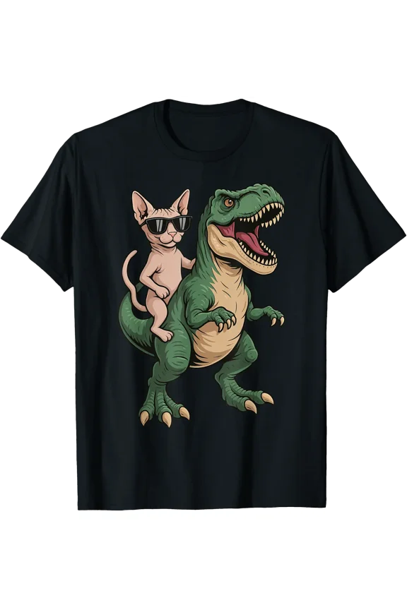 Sphynx Cat Riding T-Rex T-Shirt