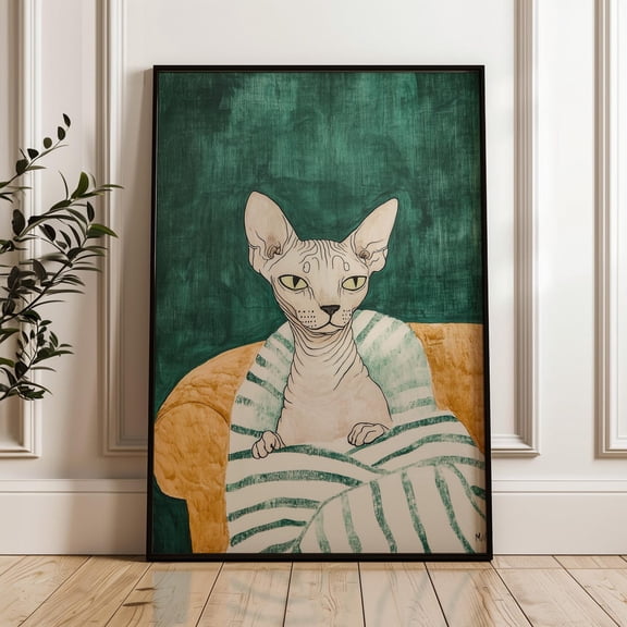 Sphynx Cat Wall Art Emerald Green Decor Living Room Bedroom Office