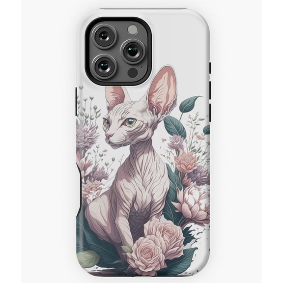 Sphynx Cat Watercolor Floral Splash Phone Case for iPhone 16 15 14 13 12 11 Pro Max