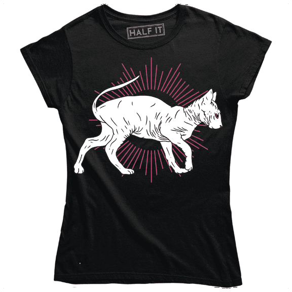 Sphynx Cat With Neon Pink Lines On The Background Women's T-Shirt