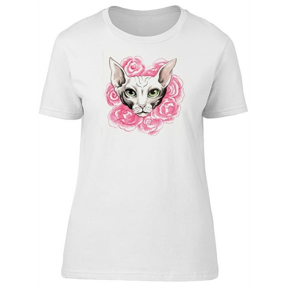 Sphynx Cat With Roses T-Shirt Women -Image by Shutterstock, Female Large