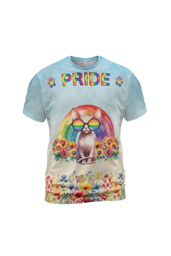 Sphynx Celebrates Rainbow Pride Month LGBT LGBTQ+ All Over Print 3D Shirt Unisex Merch Cat Lover Kitten Owner Gifts Idea - 01003