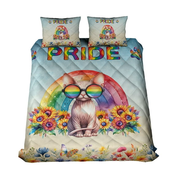 Sphynx Celebrates Rainbow Pride Month LGBT LGBTQ+ Quilt Bedding Set Cat Lover Kitten Owner Gifts Idea 1 Blanket Bed Cover 2 Pillowcases - 01003