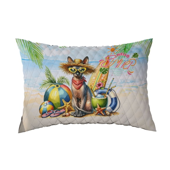 Sphynx Hello Summer with Sunglasses and Surfboard Tropical Vibes Quilt Pillowcase Cat Lover Kitten Owner Gifts Idea Throw Pillow Cover Bed Home Decor - 00007