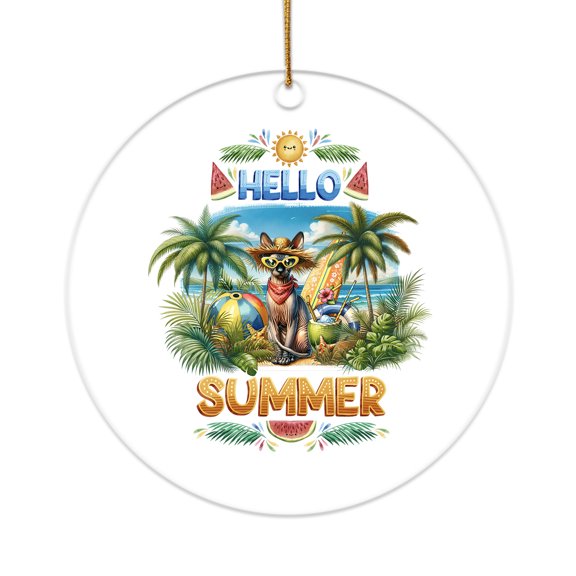 Sphynx Hello Summer with Sunglasses and Surfboard Tropical Vibes Acrylic Round Ornament Cat Lover Kitten Owner Gifts Idea Home Tree Decor - 00007