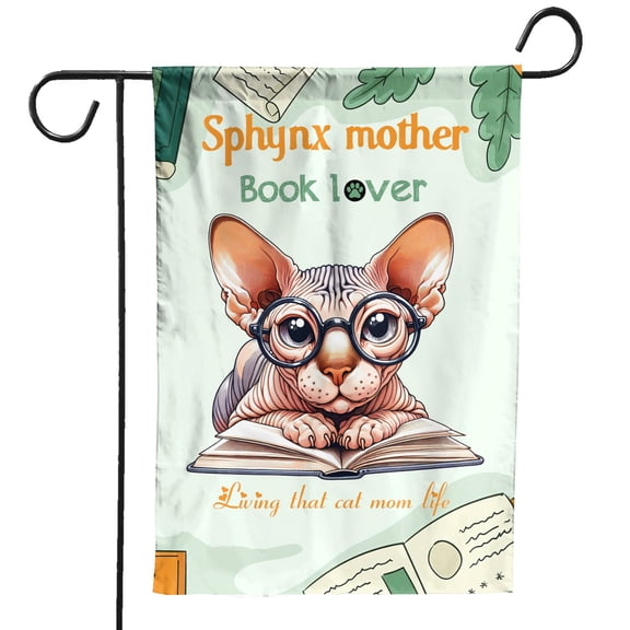 Sphynx Mother Book Lover Living That Cat Mom Life Happy Mother's Day Garden Flag 12x18in Double Sided Cat Lover Kitten Owner Gifts Idea Outdoor Decor - 03004