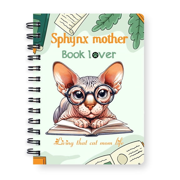 Sphynx Mother Book Lover Living That Cat Mom Life Happy Mother's Day Spiral Bound Journal Cat Lover Kitten Owner Gifts Idea 5x7in Spiral Notebook - 03004