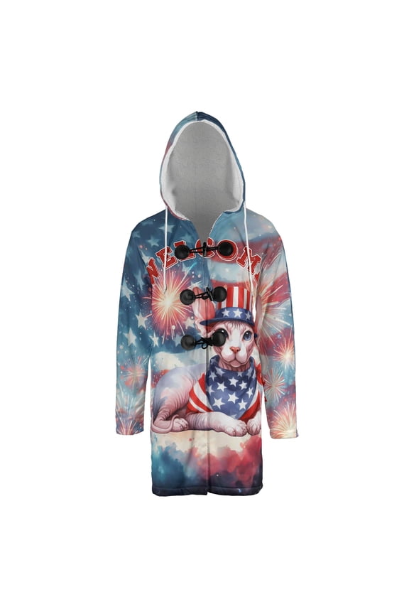 Sphynx Patriotic Welcome for 4Th of July Independence Day All Over Print 3D Hooded Duffle Toggle Coat Cat Lover Kitten Owner Gifts Idea - 00010
