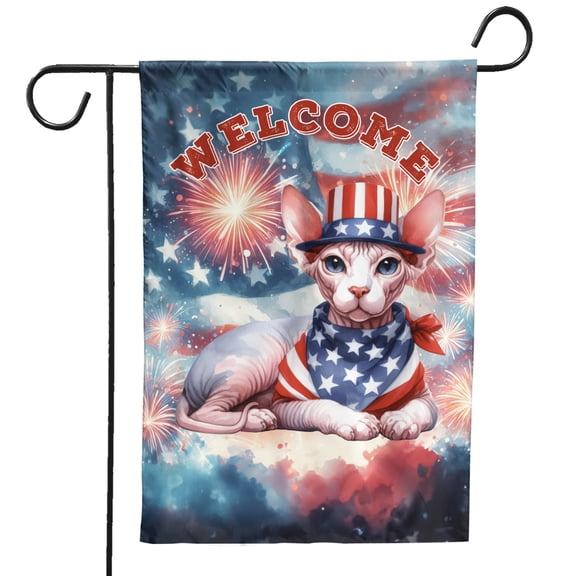 Sphynx Patriotic Welcome for 4Th of July Independence Day Garden Flag 12x18in Double Sided Cat Lover Kitten Owner Gifts Idea Outdoor Decor - 00010