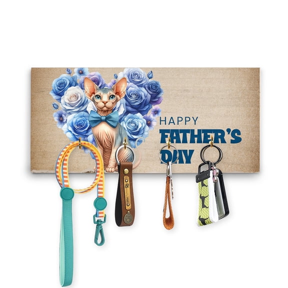 Sphynx Proud Dad Happy Father's Day Wood Key Holder Cat Lover Kitten Owner Gifts Idea Wall-mounted Key Rack Home Decor - 02008
