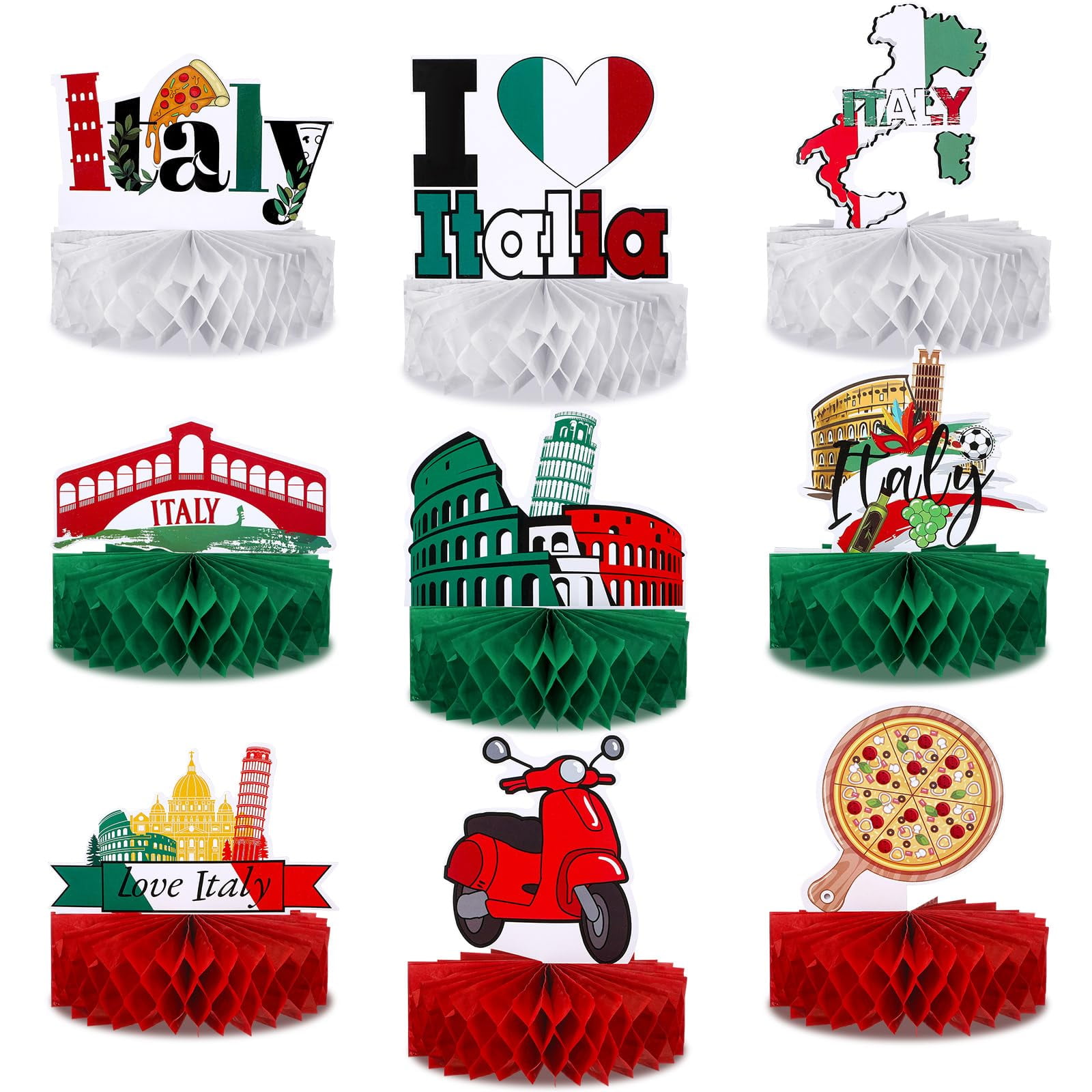 Italian Pizza Party Decorations Kit - Buon Compleanno Banners, Swirls & Honeycomb Centerpieces For Italy Theme Birthday