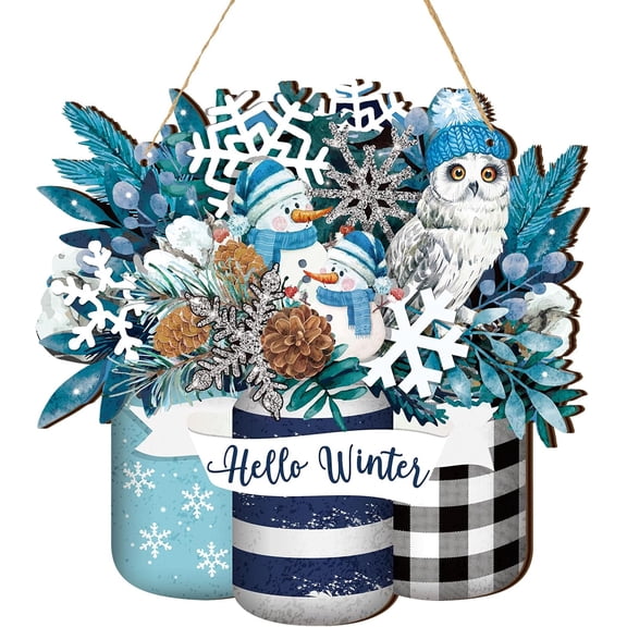 Spiareal Christmas Welcome Door Sign Mason Jar Hanging Door Wreath Wooden Sign Christmas Hello Wooden Signs Gingerbread Man Wooden Farmhouse Home Porch Front Door Decoration (Gingerbread Style)