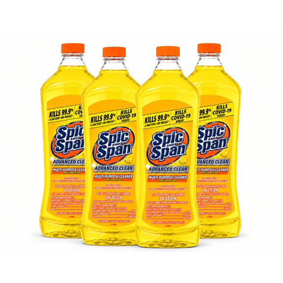Spic and Span Multi-Surface Cleaner and Floor Cleaner, Lemon Scent, 34 fl oz 4 Pack