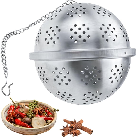 Spice Ball Extra Large for Cooking, Tea Infuser, Stainless Steel Tea Ball Strainer Spice Infuser, Soup Seasonings Seperation Basket with Extended Chain Hook for Brewing Tea Spices Seasonings