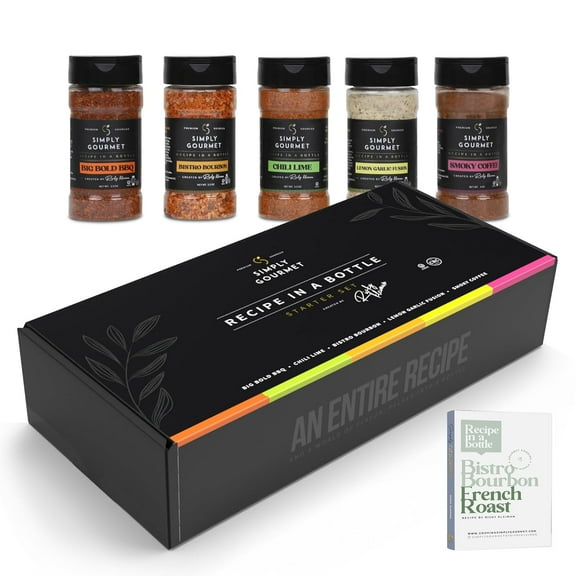 Spice Box Gift Set 5x 3oz Bottles | Premium Blends With Recipe Cards | Best Gift for Foodies | Recipe in a Bottle | Miniature Cooking Adventure in a Box | Simply Gourmet by Rivky Kleiman