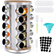 Spice Carousel Set Featuring 20 Spice Jars, Kitchen Spice Organizer for Countertop Or Cupboard - Revolving Storage Tower Includes 48 Spice Labels