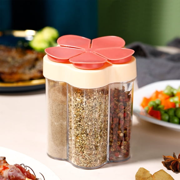 Spice Container, Czzoypi 5-in- Transparent Seasoning Shaker with Filter, PVC Kitchen Spice Jars for Cooking BBQ Camping Travel, Red
