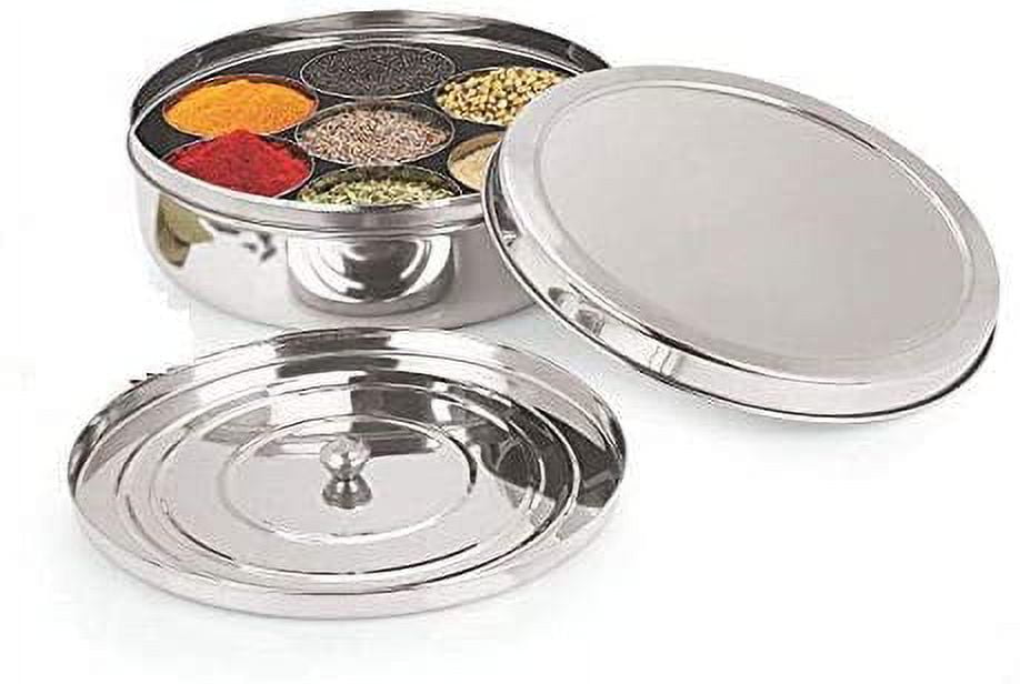 Spice Container - Masala Dabba - 7 Compartments, masala box,steel masala dabba,Spice container box,stainless steel spice box indian masala dabba with 7 spice containers with size 8 X 8 inches