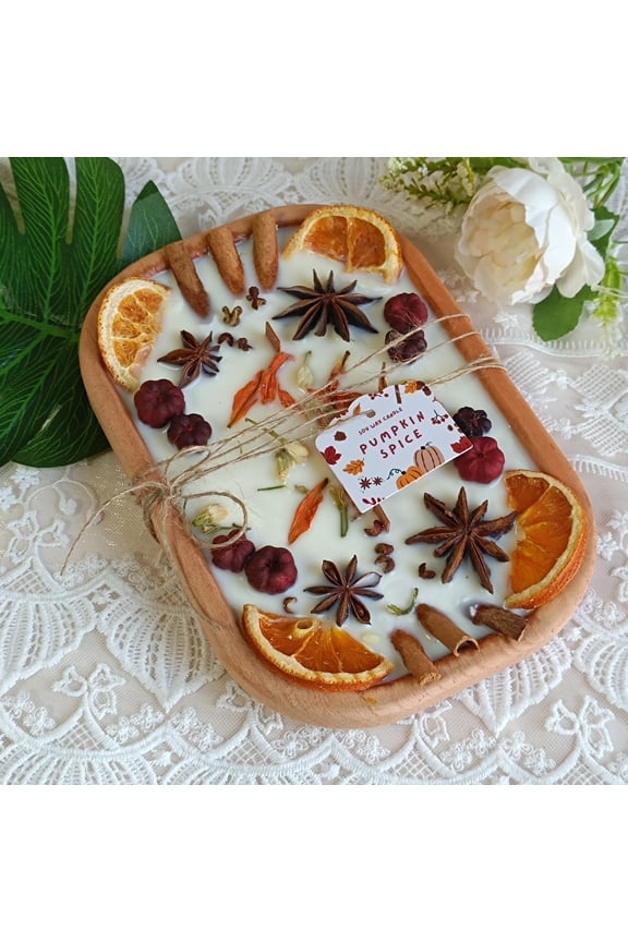 Spice Decorated Wooden Bowl Scented Candle, 3 Wooden Wick Handmade Scented Wood Jar Candles for Home Decor Anniversary Birthday Housewarming Halloween Gift