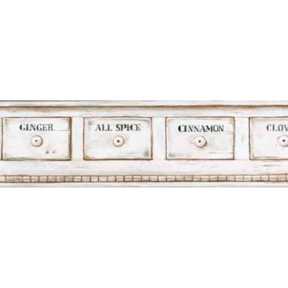 Spice Drawer Off-White Wallpaper Border - York Wallcoverings