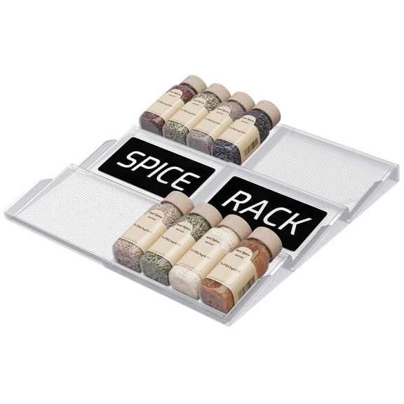 Spice Drawer Organizer 3 Large Tiers, Anti-Slip Grips, Narrow to Standard Drawer Size - Expandable from 8 15 inches Wide, Clear Durable Acrylic Spice Rack, No Sliding in Kitchen Drawers
