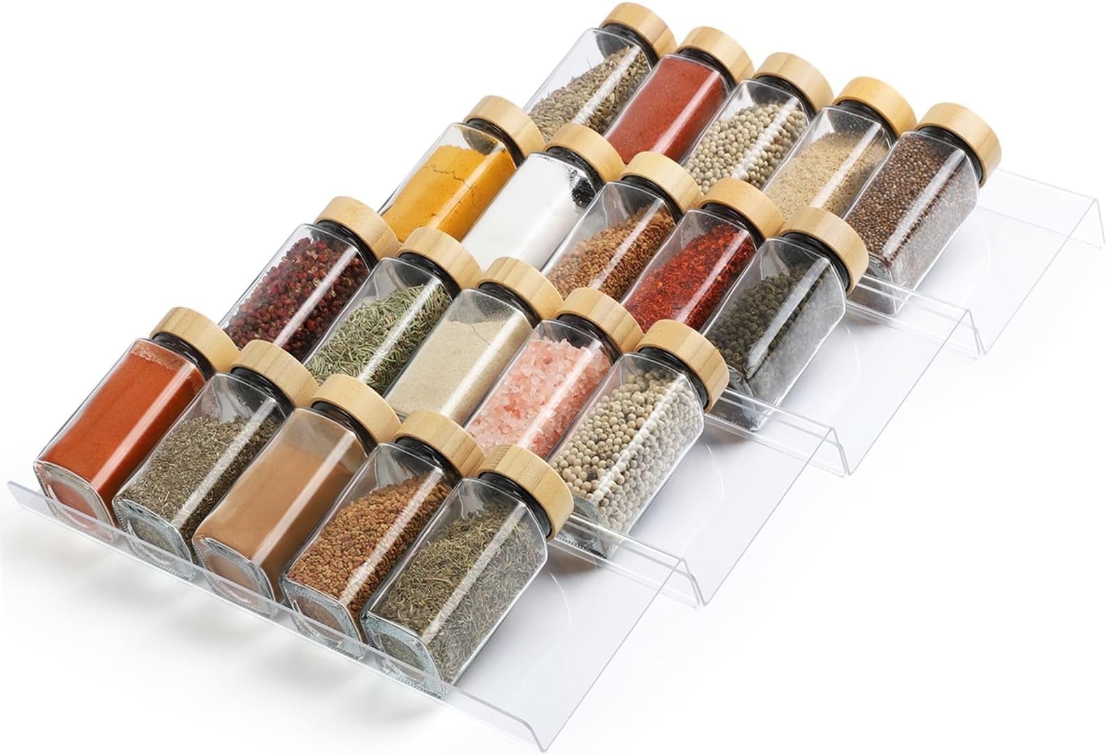Spice Drawer Organizer 4 Tier, Acrylic Seasoning Organizer Rack, Clear Spice Rack Tray, Kitchen Seasoning Jars Drawers Insert