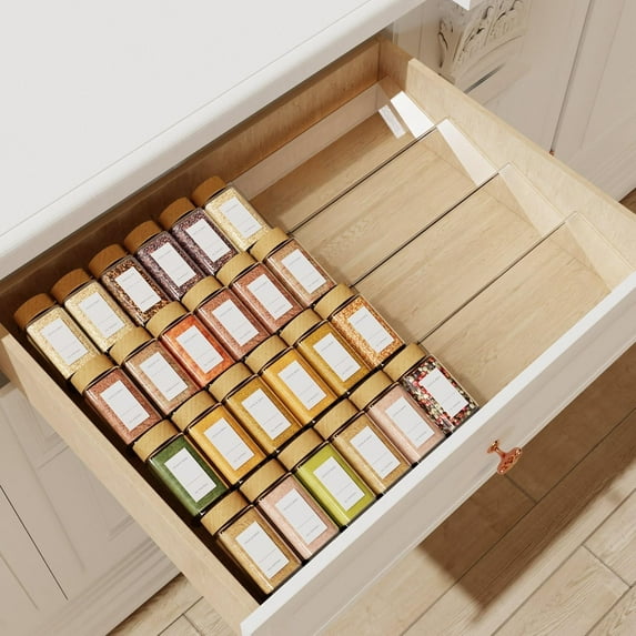 Spice Drawer Organizer, 4 Tier Clear Acrylic Expandable From 13" to 26" Seasoning Jars Drawer Insert, Kitchen Drawer Spice Rack Tray for Cabinet/Countertop