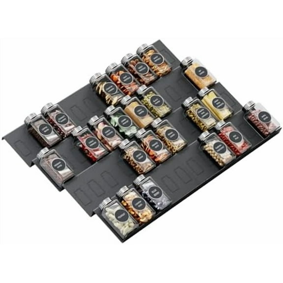 Spice Drawer Organizer, 8 Tier Expandable from 11.7" to 23.2" Seasoning Rack Tray Insert for Kitchen Drawers, Spice Rack Tray for Drawer/Countertop (Black)