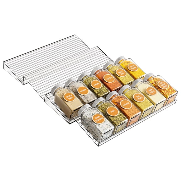 Spice Drawer Organizer，Expandable Tiered Rack for Cabinet & Drawer，Seasoning Organizer for Pull-Out Storage