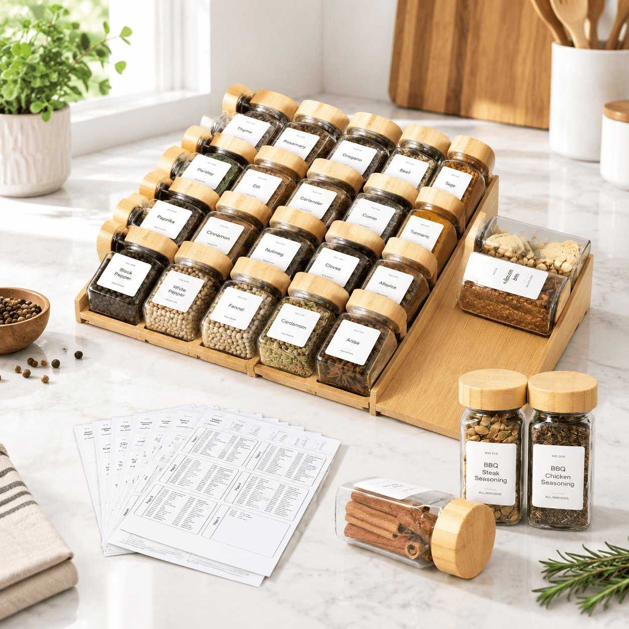 Spice Drawer Organizer With 20-lidded Jars 216 Labels 25 Non-slip ...