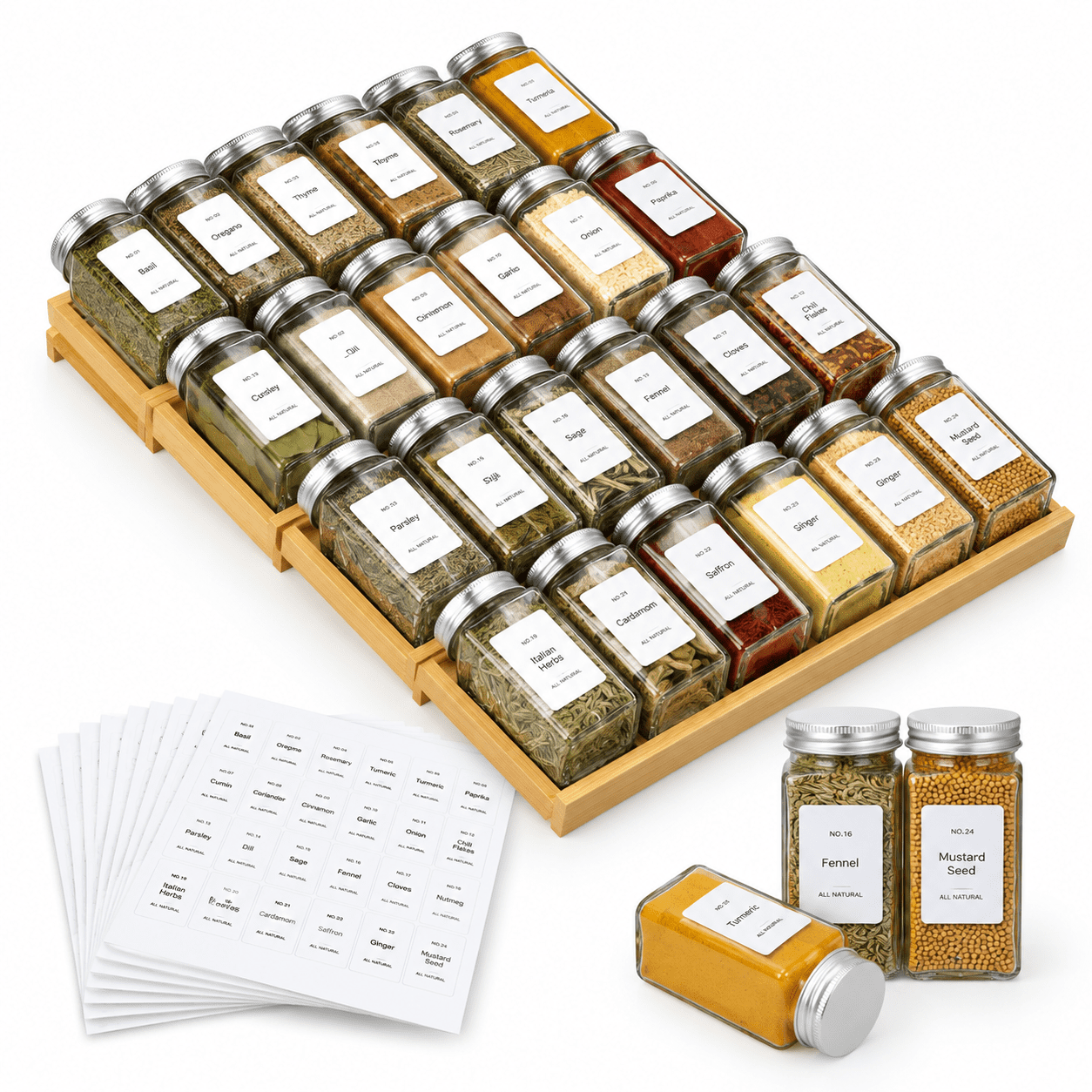 Spice Drawer Organizer With 28 Jars And 216 Labels Non-slip Rubber 4 ...