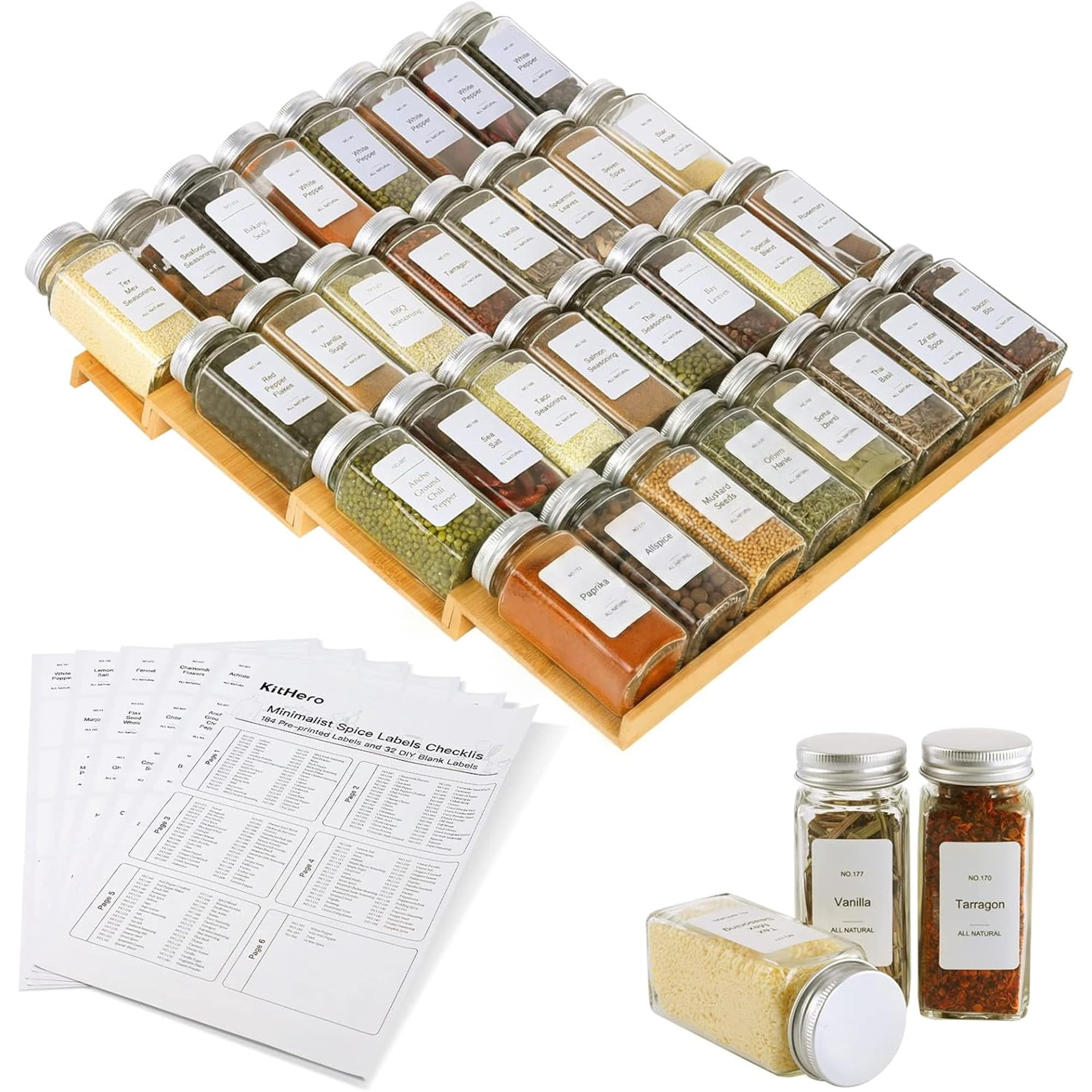 Spice Drawer Organizer With 35 Jars 216 Labels 25 Non-slip Rubber 4 ...